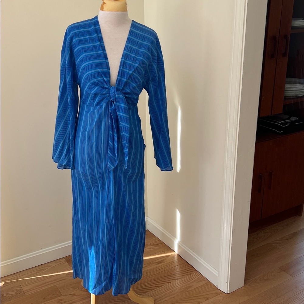 New! Mango X Simon Miller XS/2 Blue Striped Dress with knot detail. - Picture 5 of 12
